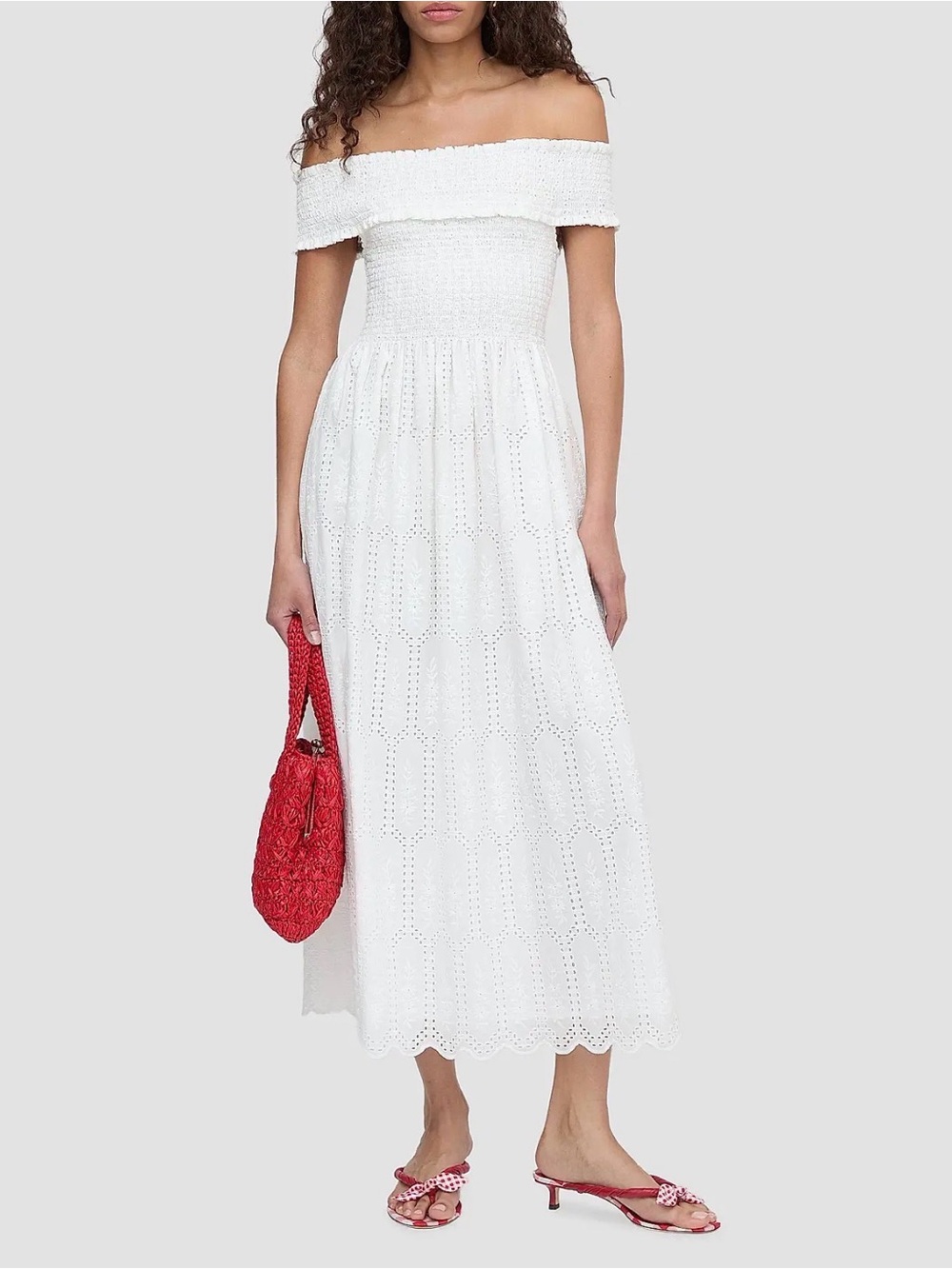 New Lost + Wander Off-Shoulder White Eyelet Maxi Tiered Skirt Dress Medium
